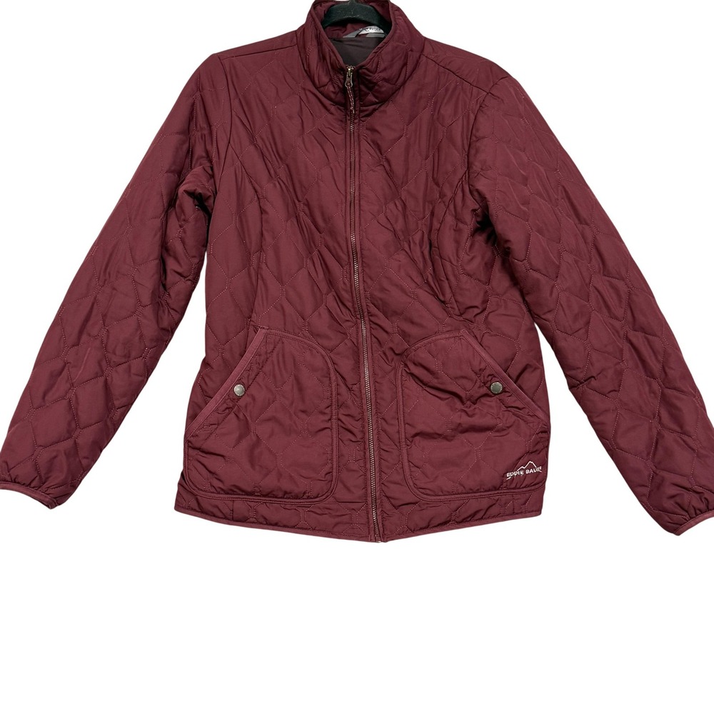 Eddie Bauer Jacket Womens Medium Maroon Quilted Lightweight Insulated Zip